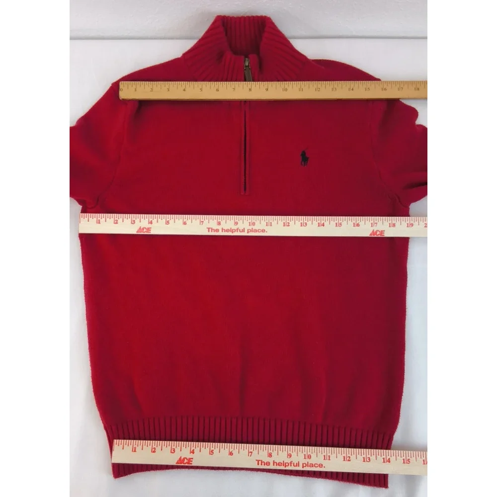 Polo Ralph Lauren 1/4 Zip Knit Sweater Men's Size S Red Logo #W5357